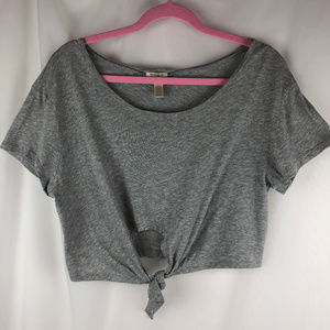 Ambiance Apparel Heathered Gray Crop Top with Tie
